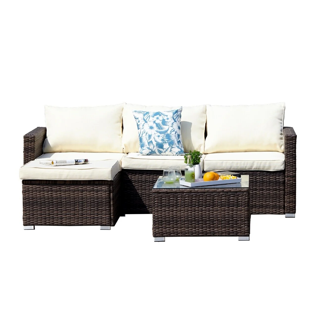 3 Piece Patio Conversation Sets Outdoor Couch Patio Furniture Sectional Wicker Sofa Set