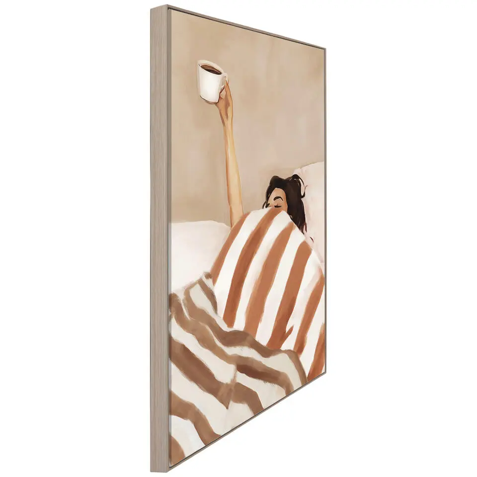 Schilderij vrouw met koffie - 70x50 cm