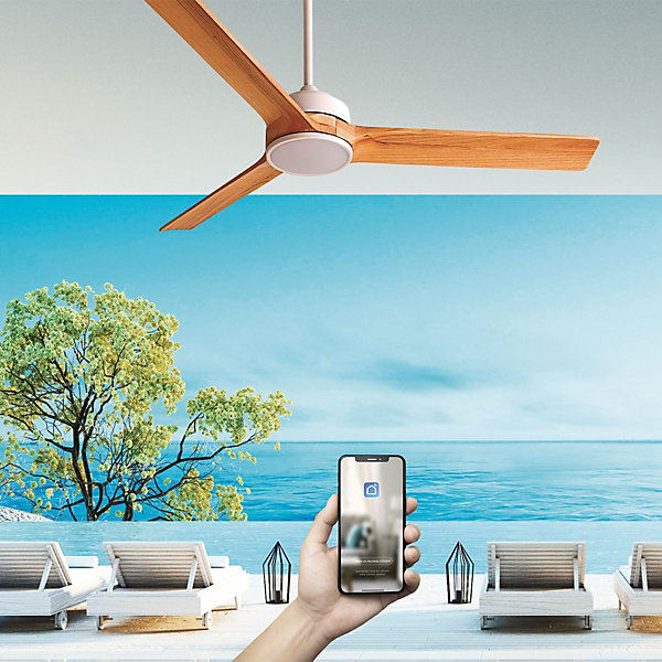 Fanelite - Ventilateur de plafond 132 cm blanc et bois BALABIO - Moteur DC 36W - LED 20W dimmable 3 couleurs   LED SUPERIEURE 2W