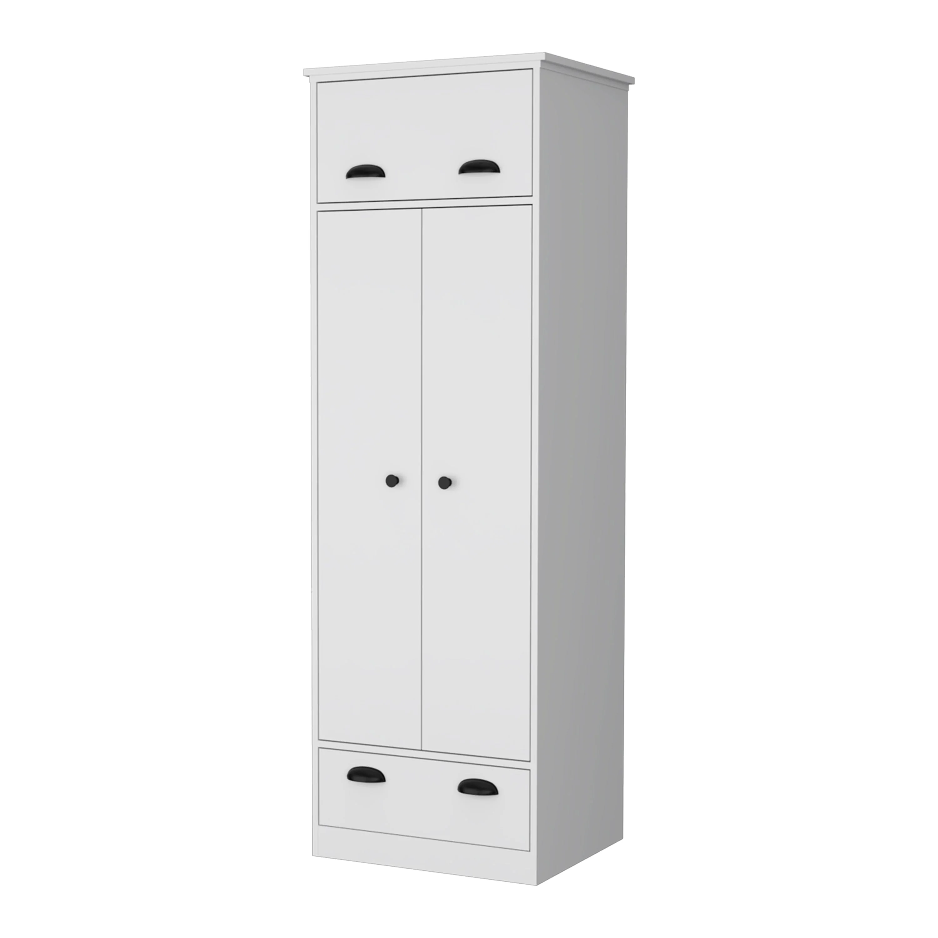 23.31 Modern Double-door Armoire with One Drawer and Hanging Rod for Bedroom