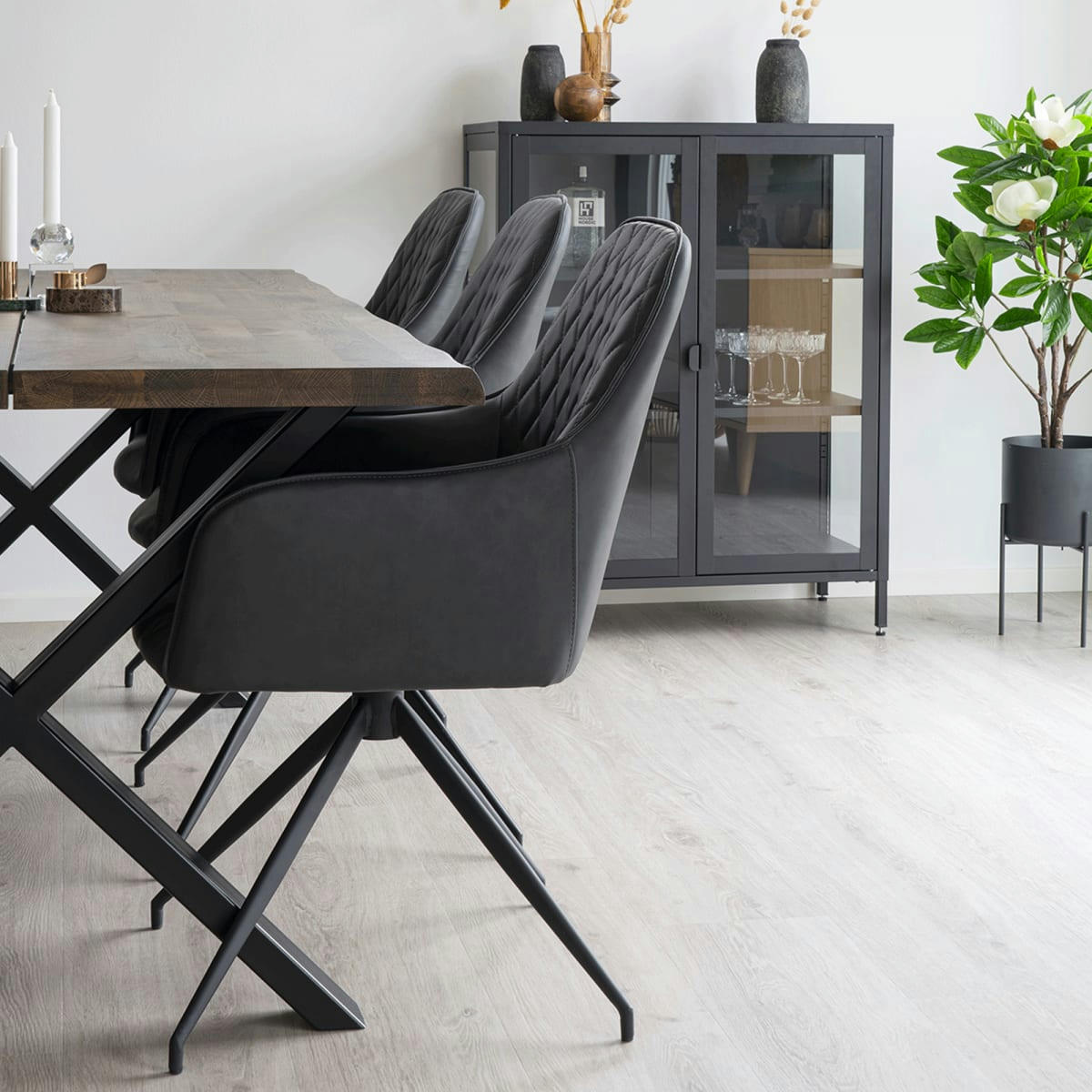 HARIBA - Chaise de salle à manger en simili pivotante gris