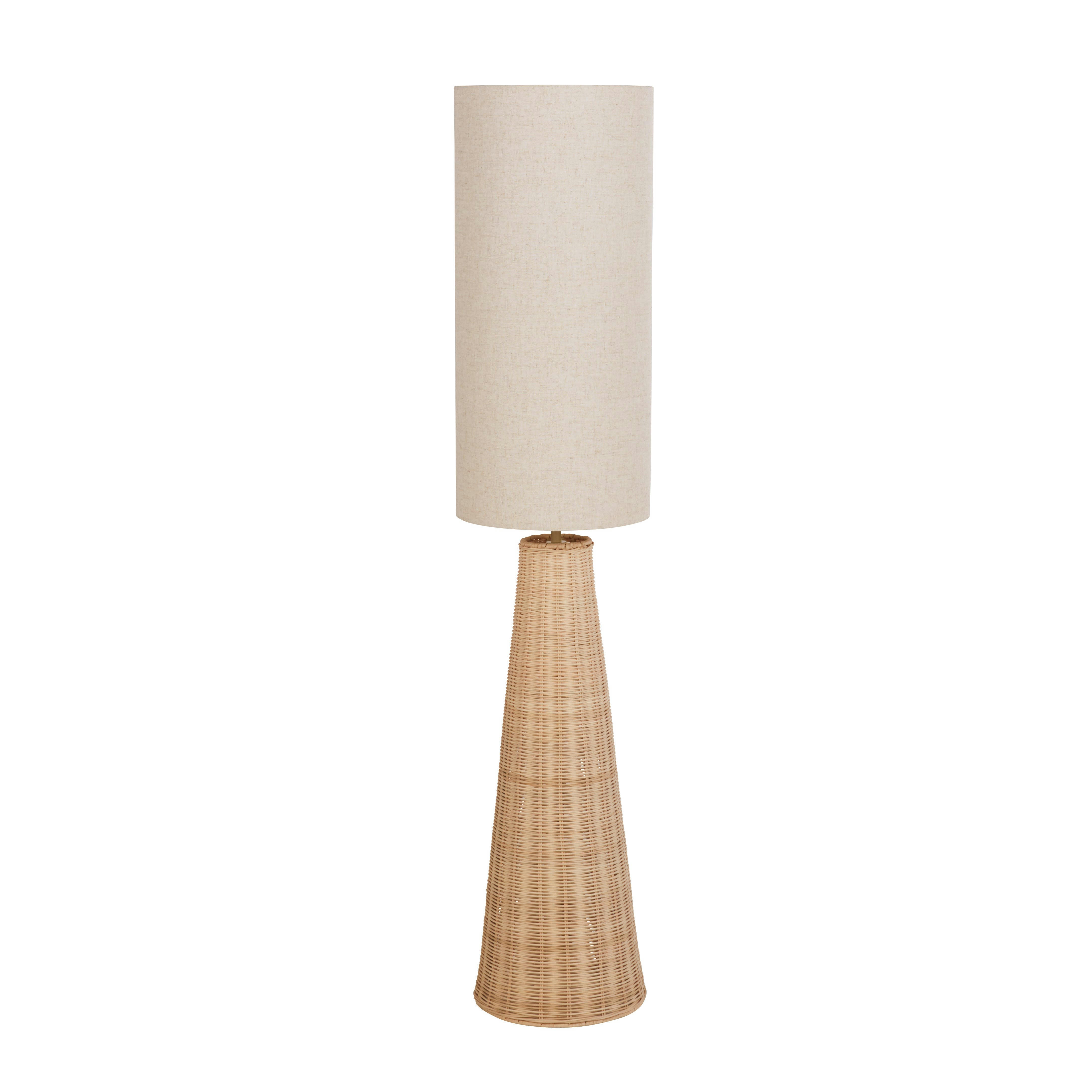CELYA - Lampadaire en rotin et abat-jour en lin beige H137