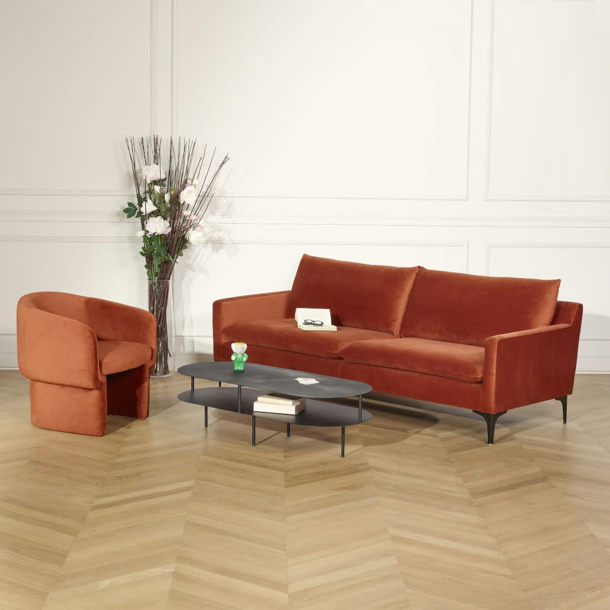 KAJA - Canapé 3 places velours ton brique