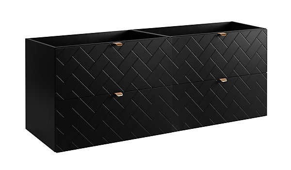 Meuble de salle de bain, Noir Mat, 160 x 57 x 46 cm, poignées dorées