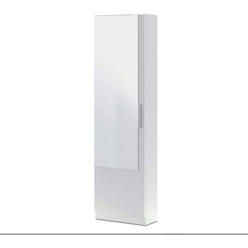 KRISTAL - Meuble à chaussures 1 porte avec miroir blanc - H180 x L50 cm