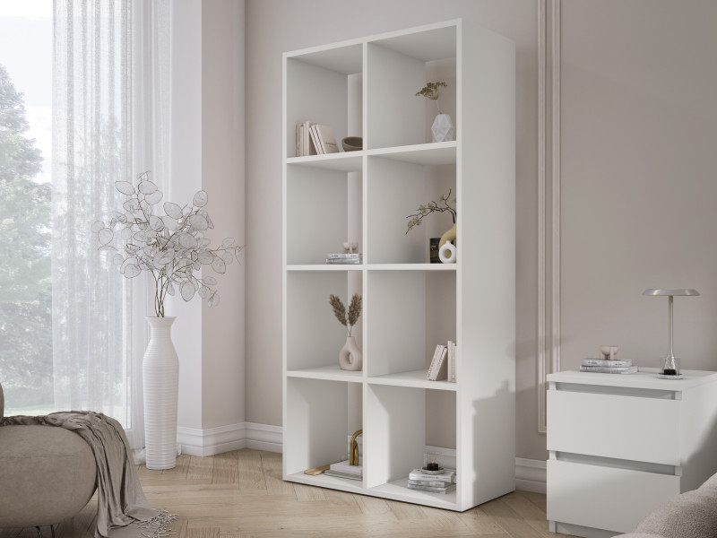 Regał - 8 przegródek, kolor: biały – 147 × 74 × 30 cm, poziomy lub pionowy