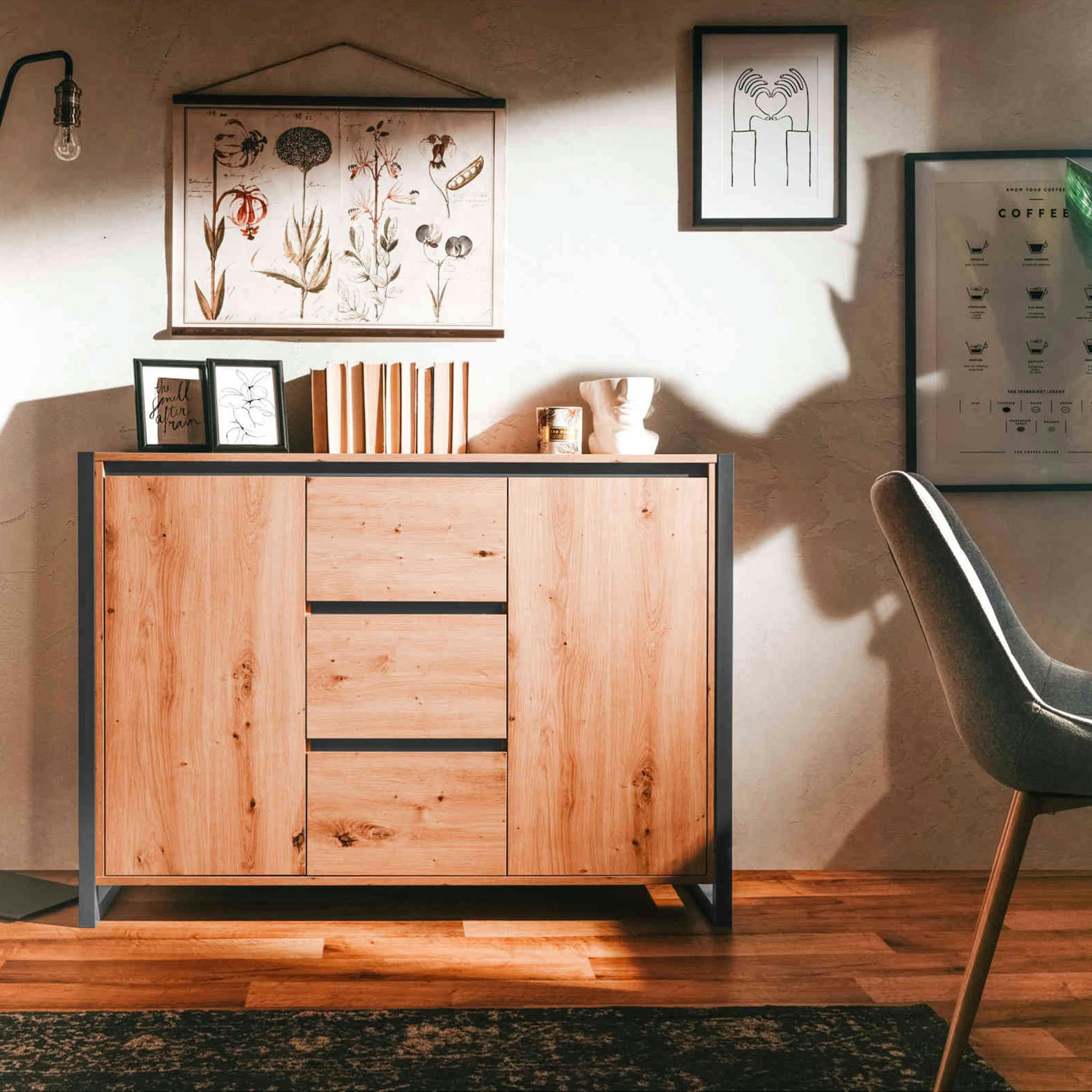 - Commode 2 portes 3 tiroirs bois naturel