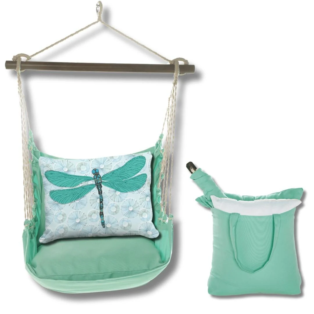 Magnolia Casual Swing Set 4 piece - Seafoam Green Solid w/ Dragonfly with Lilly Pads