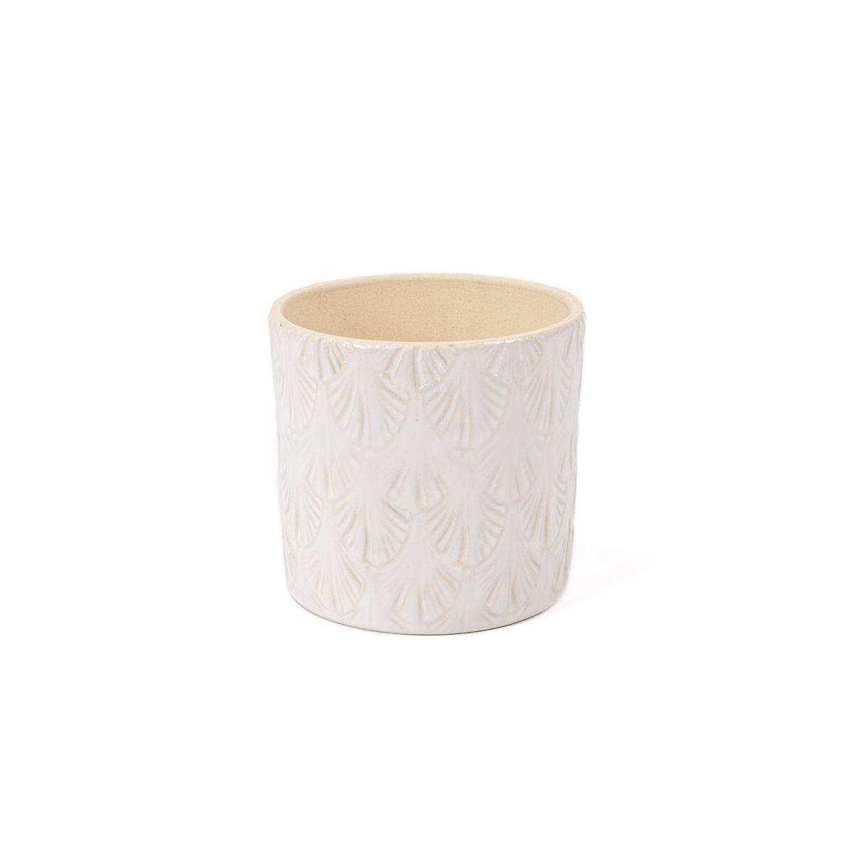 Vaso branco de cerâmica decoração folhas 10cm