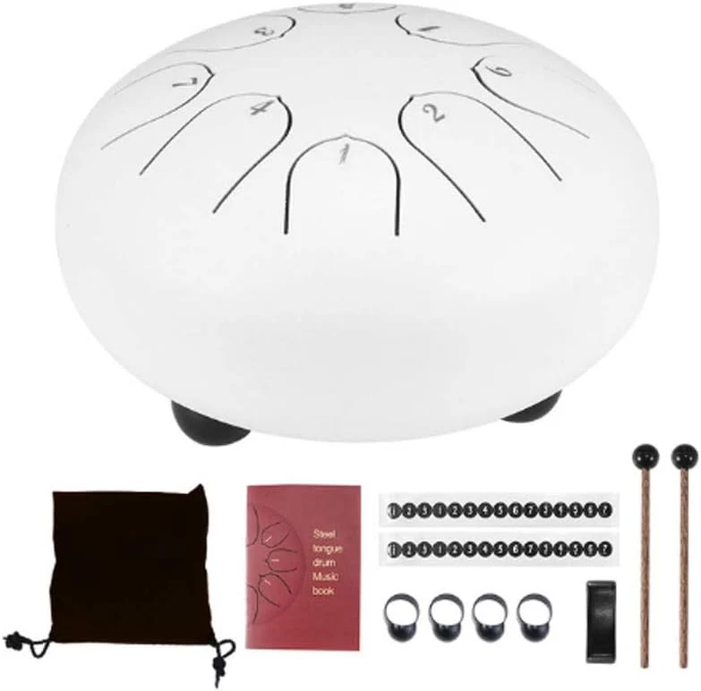 Tongue Drum with Drumsticks 6-inch Steel Instrument Percussion Instrument 8 Tune Tambourine Drum Jar Accessories