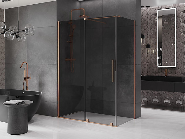 Mexen Velar cabine de douche coulissante 140 x 75 cm, graphite, cuivre brossé - 871-140-075-41-65