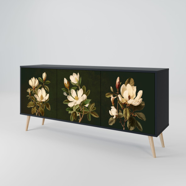 FLORAL NOIR Komoda 3 drzwi Czarna-Bukowa skośna