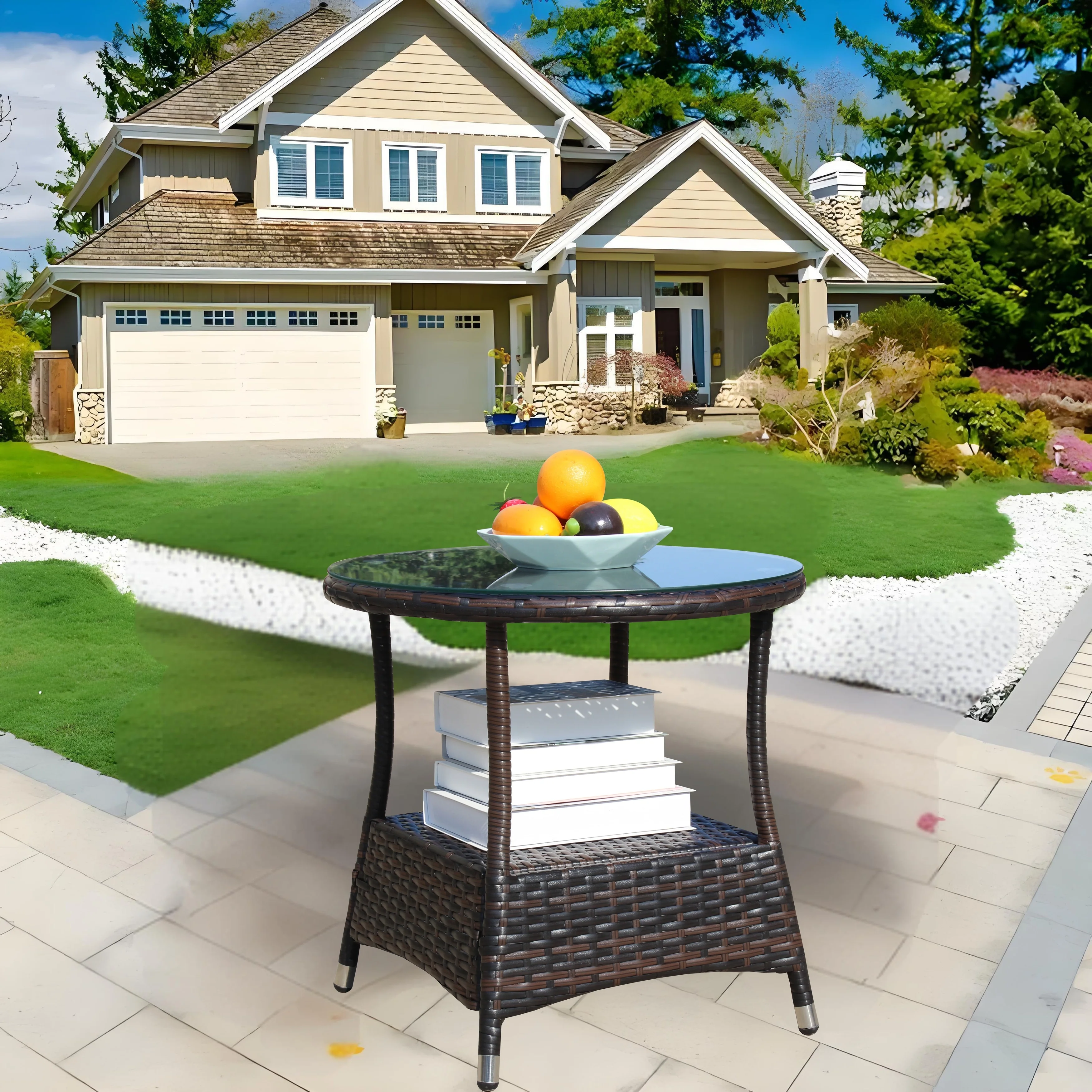 Outdoor patio Furniture 1 Round Coffee Table with clear tempered glass