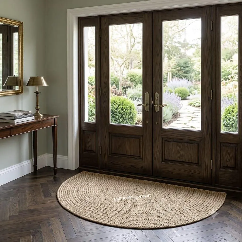Half Moon Jute Doormat - Handwoven Braided Indoor Outdoor Rug, Washable Entryway Mat