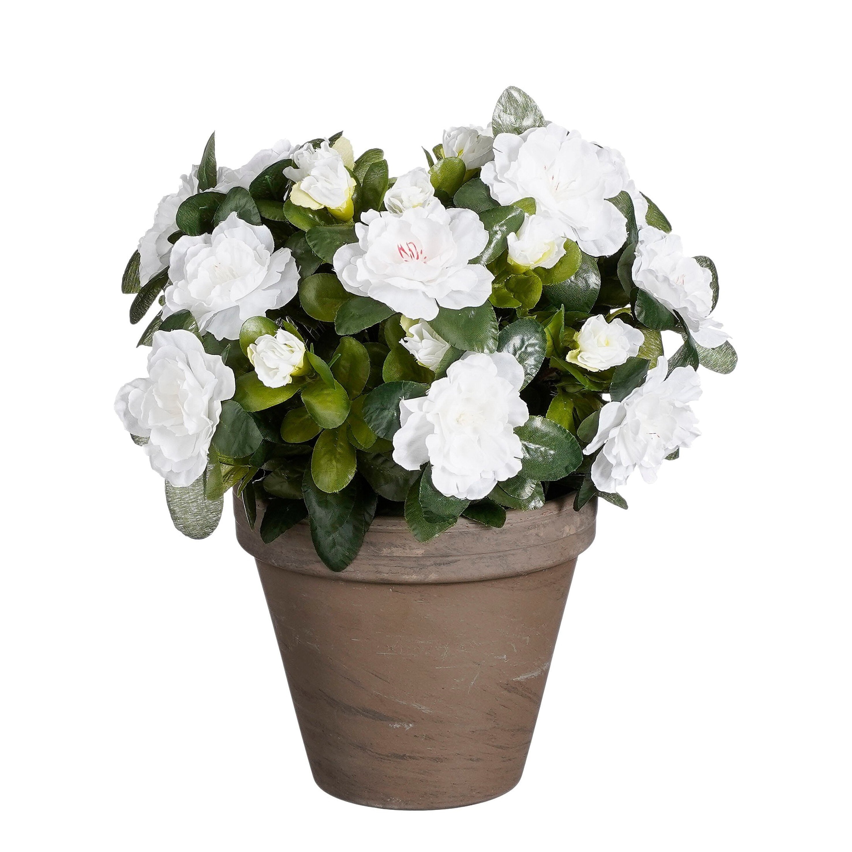 Mica Decorations Azalea Kunstplant in Bloempot Stan - H31 x Ø26 cm - Wit
