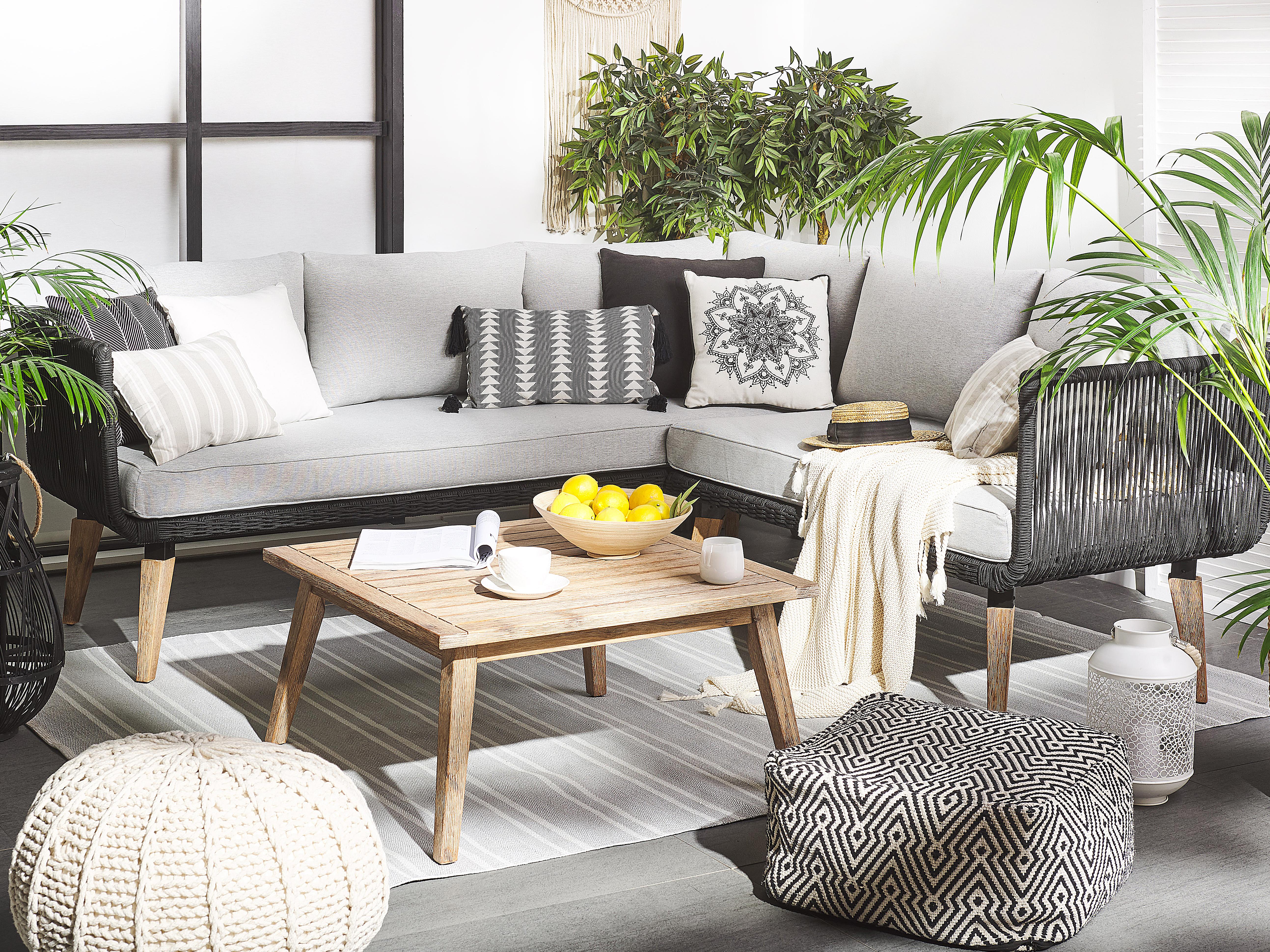 Garden Corner Sofa with Table 5 Seater ALCAMO Left Hand Acacia Wood Black