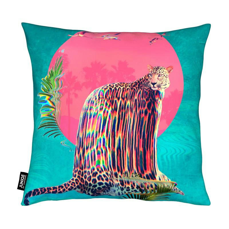 JAGUAR - Coussin en microfibre en bleu & rose 40x40