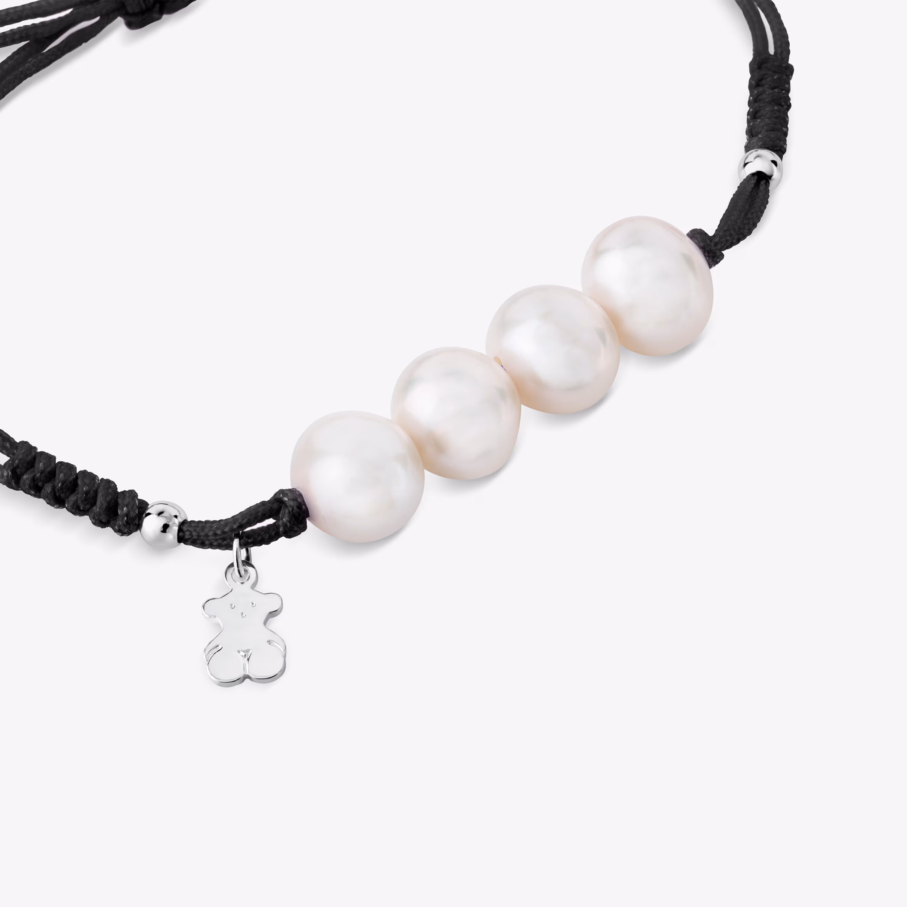 Pulsera de cordón negro, plata y perlas TOUS Pearls