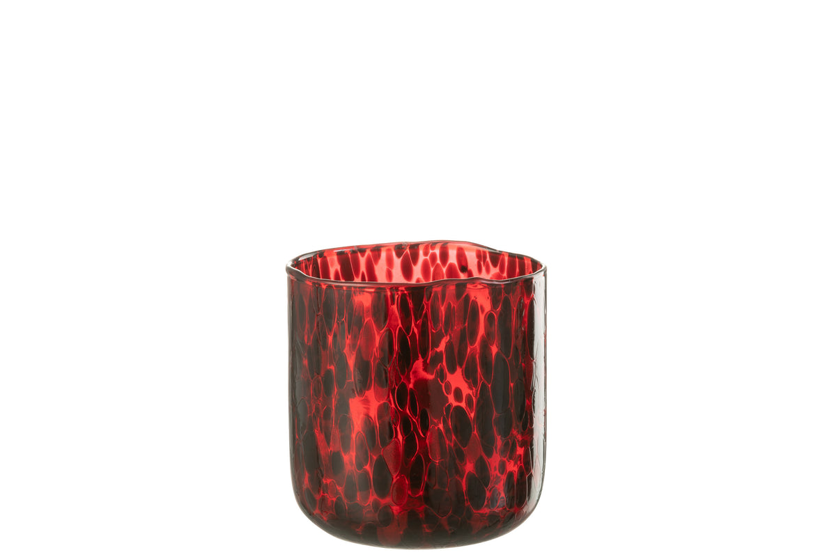 J-Line windlicht Gevlekt - glas - rood/zwart - medium