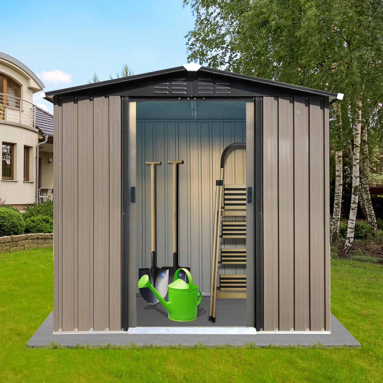GDFStudio - Harper Mitchell Outdoor Storage Shed 4FTx6FT Apex Roof with Sliding Doors