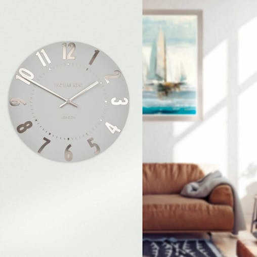 New Thomas Kent Mulberry Arabic Wall Clock 30Cm Silver Cloud Grey