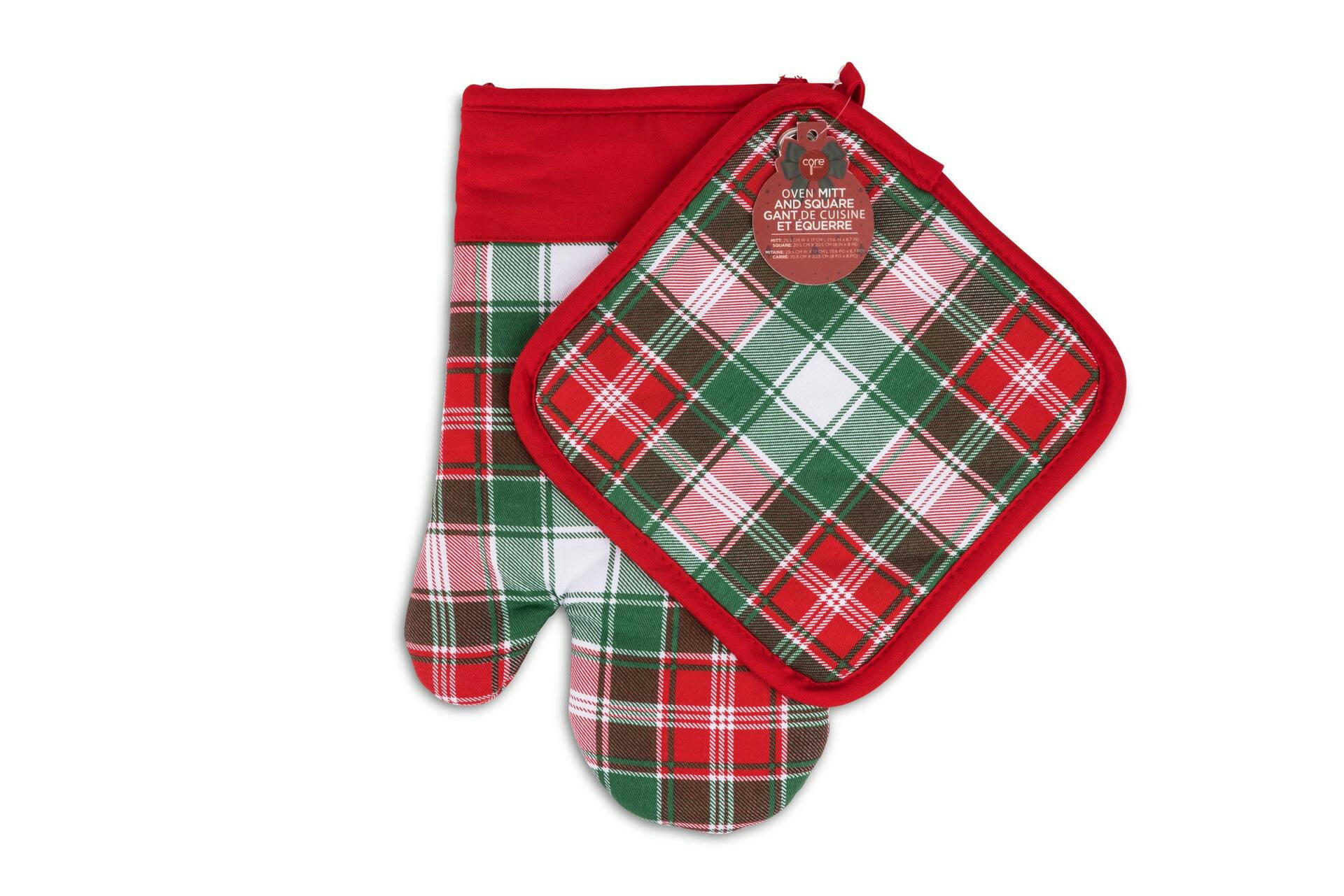 Core Home Plaid Holiday Oven Mitt & Square Set, 2-pc