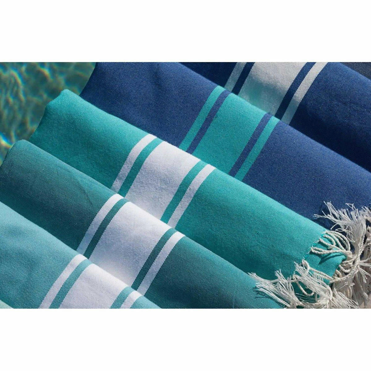 ST TROPEZ - Fouta bicolore coton  100x200 bleu grec / vert turquoise