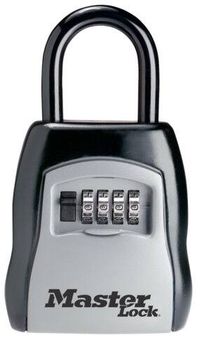 Master Lock 83mm-Wide Resettable Numeric-Combination 4-Dial Portable Padlock Box, Silver/Black
