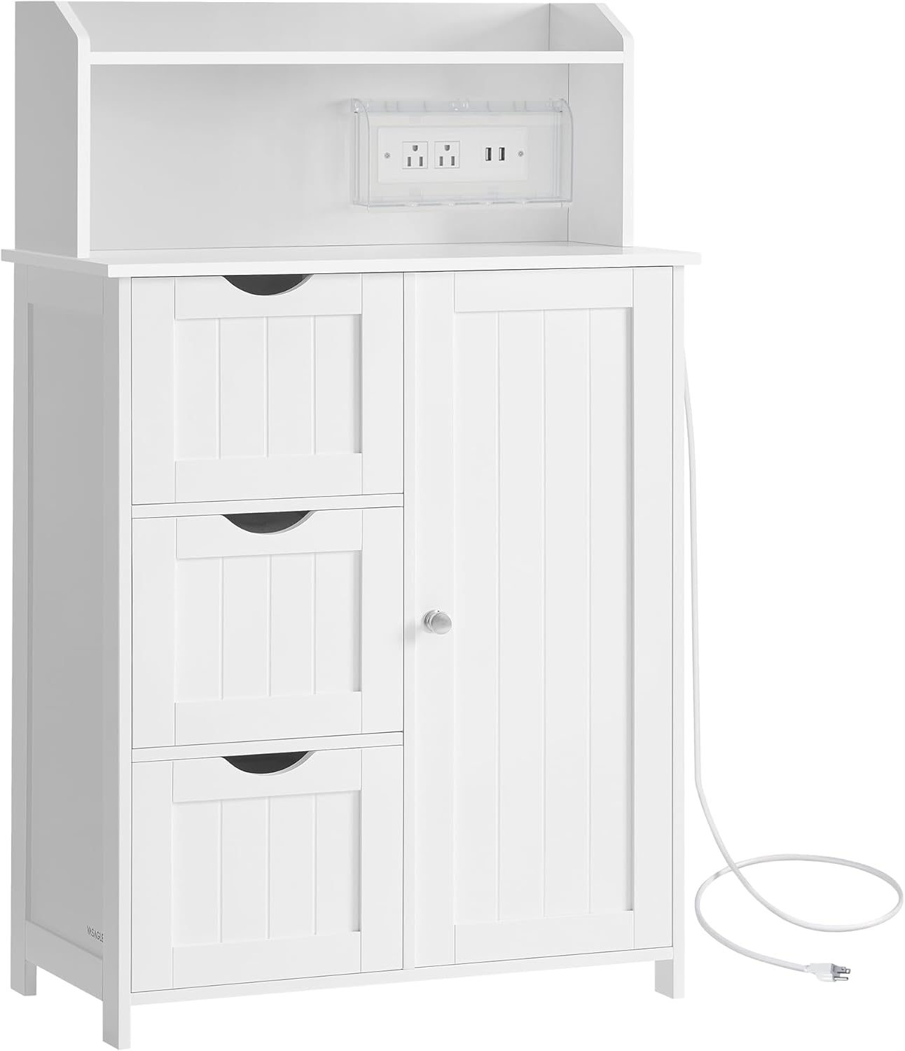 VASAGLE 39.4-Inch Tall Storage Cabinet with Power Strip, Floor Cabinet with Drawers and Door, 2 Adjustable Shelves, Freestanding, for Bathroom, Kitchen, Living Room, Cloud White UBBC775WH01S