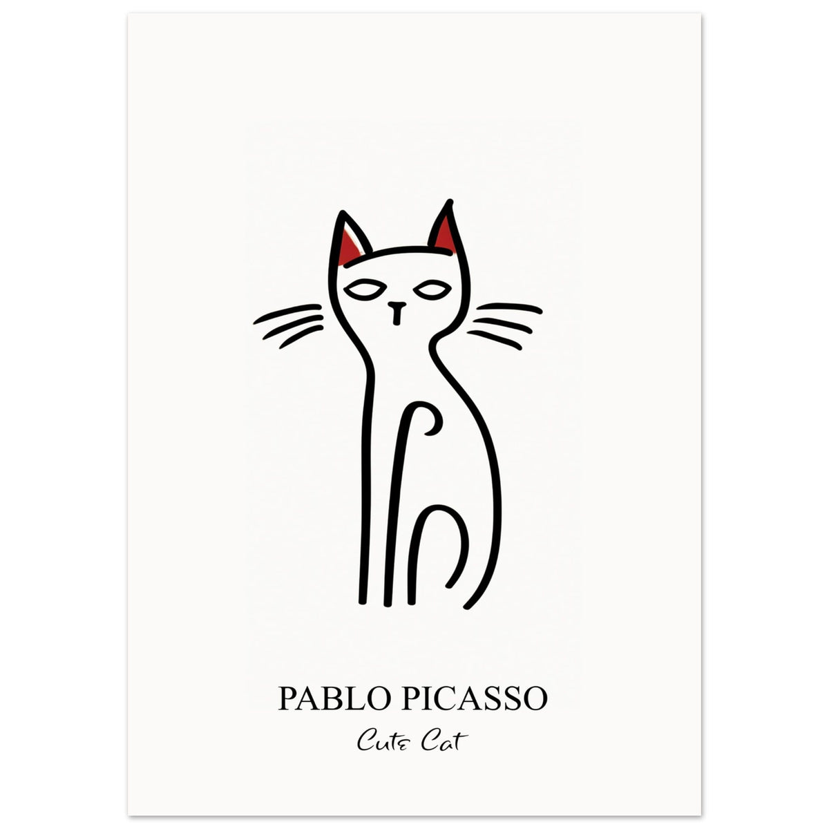 Artfulprints Poster Pablo Picasso - Cute cat  - 50x70 cm - Zwart / Wit