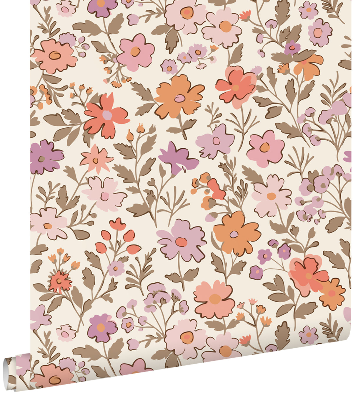 ESTAhome behang bloemetjes paars en oranje - 53 cm x 10.05 m - 131327
