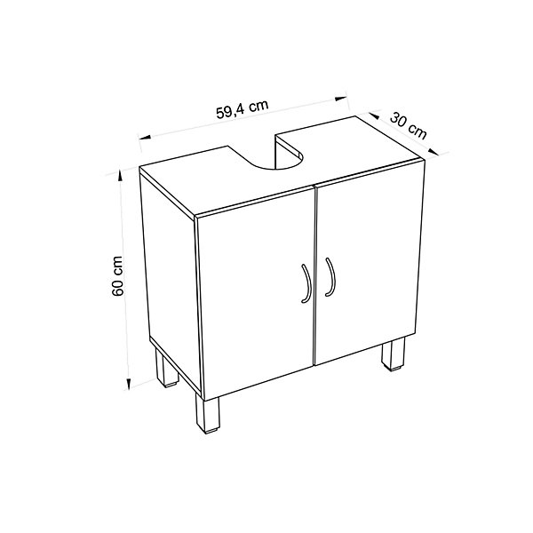 Meuble de salle de bain à poser sous vasque 59.4cm 2 portes gain de place - Solita