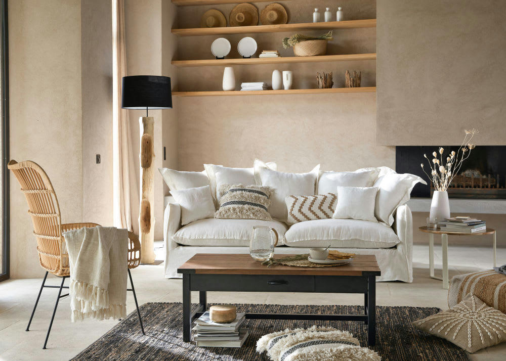 Barcelone - Canapé 3/4 places en lin lavé blanc