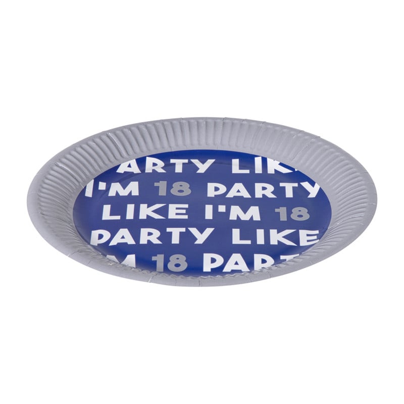 Papieren bordjes 18 jaar - blauw - set van 8