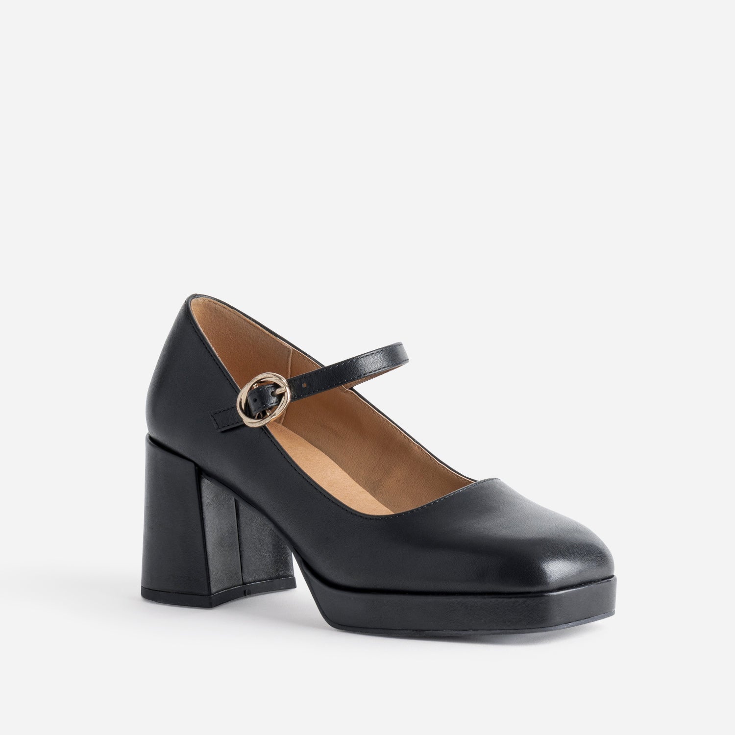 Babies à talon noire cuir à plateforme