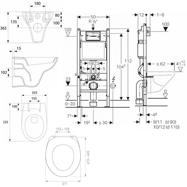 Pack WC Bati-support Geberit Duofix   WC Cersanit S-line Pro   Abattant   Plaque blanche (S-LineProGeb3)