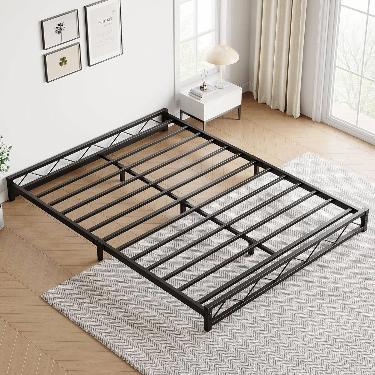 Easy Assembly Full Size Bed Frame with Steel Slat Support