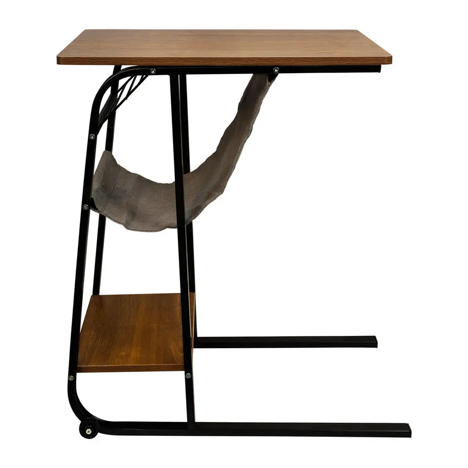 QUVIO Bijzettafel met 1 plank, 1 stoffen plank, 2 wielen - Hout en metaal