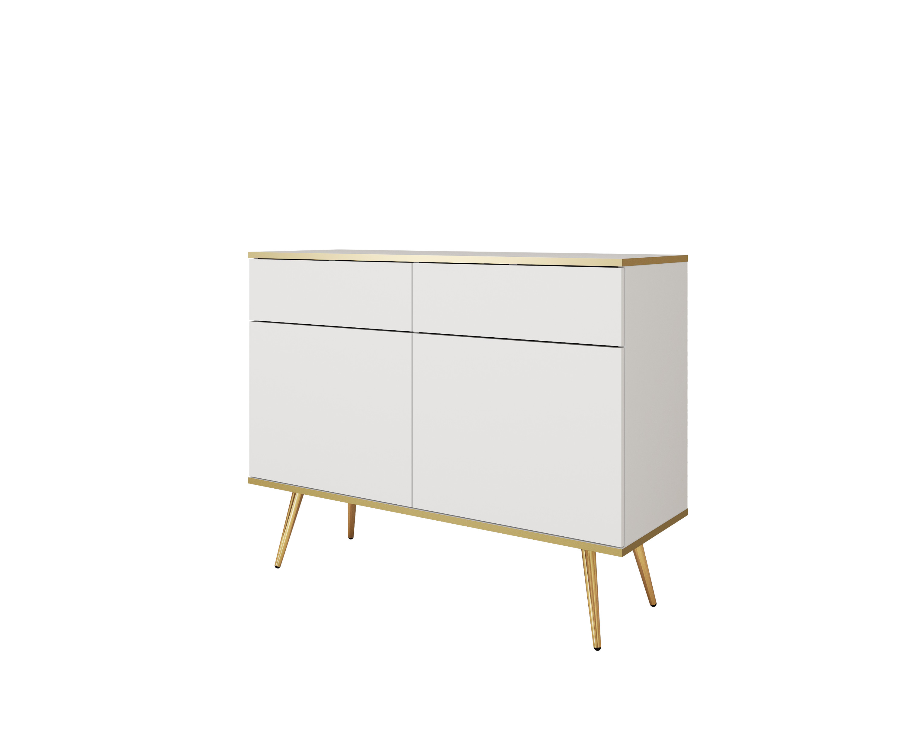 Komoda z szufladami ORINO 107cm biały ze złotymi detalami/złote nóżki