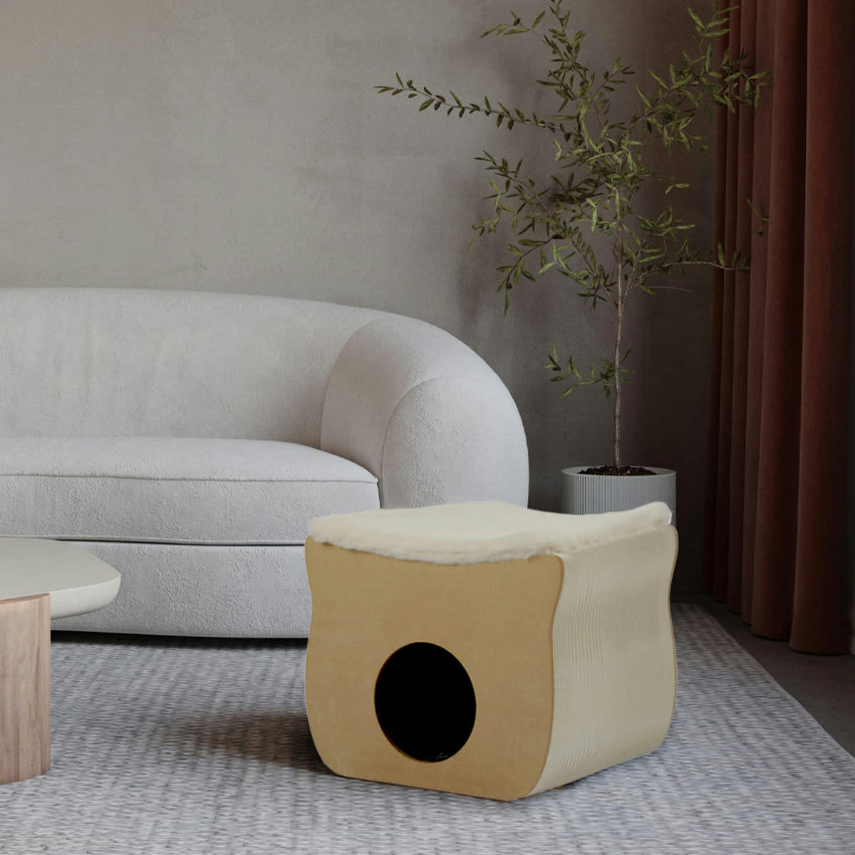 TIGRI - Niche pour chat blanche pliable avec coussin