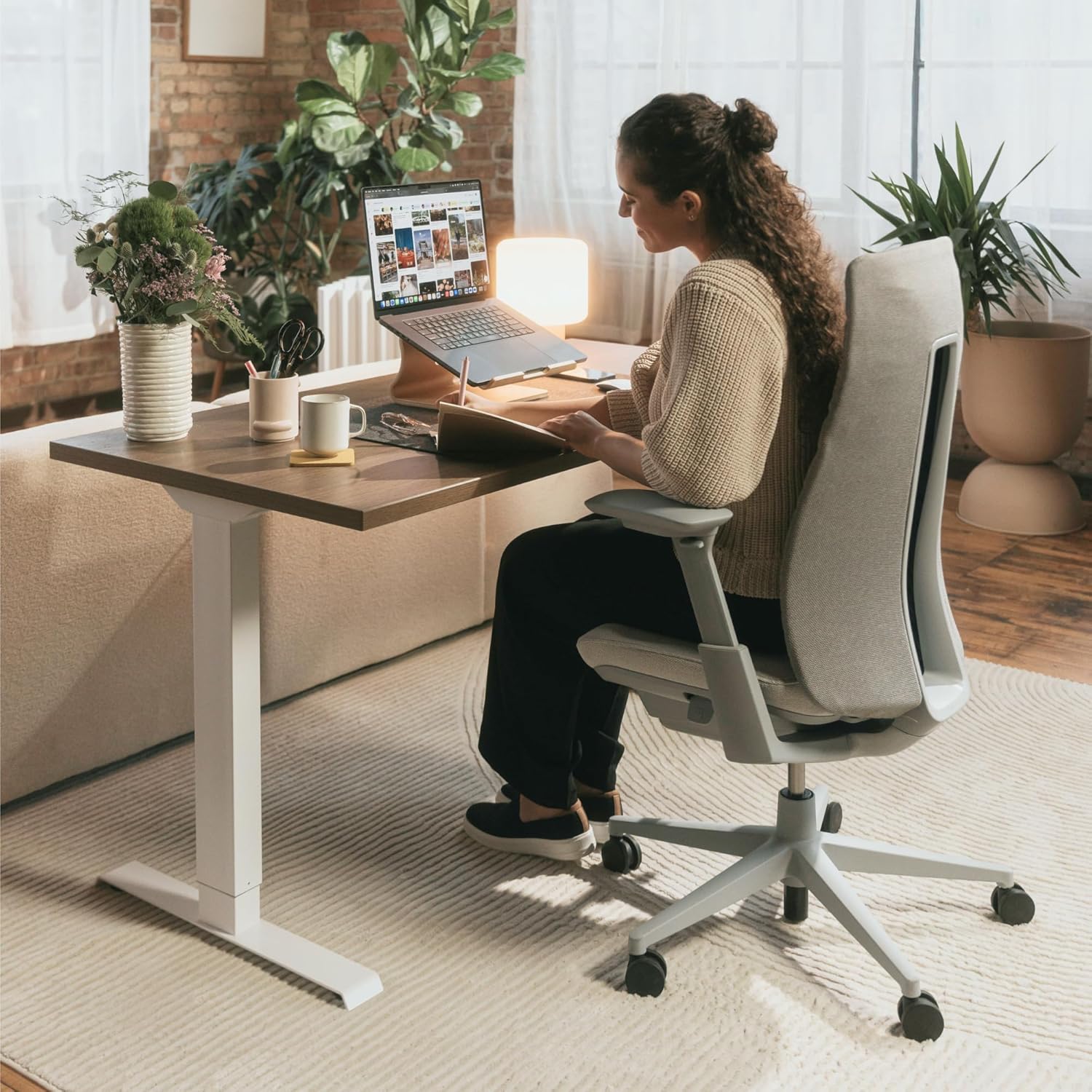 Haworth Fern Ergonomic Office Chair with Lumbar Support, Adjustable Desk Computer Chair with Breathable Mesh Finish for Home Office Furniture, Silver Leaf
