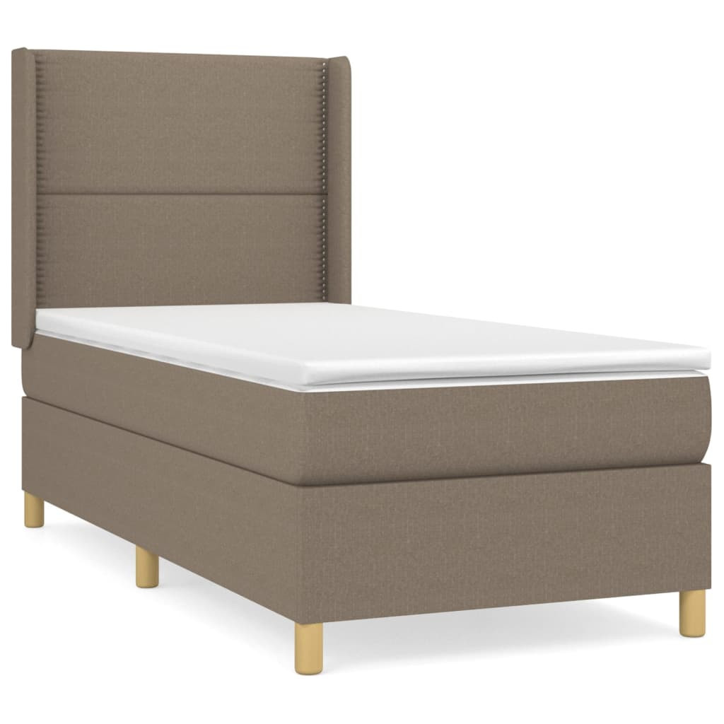 Łóżko kontynentalne z materacem taupe tkanina 90x200 cm