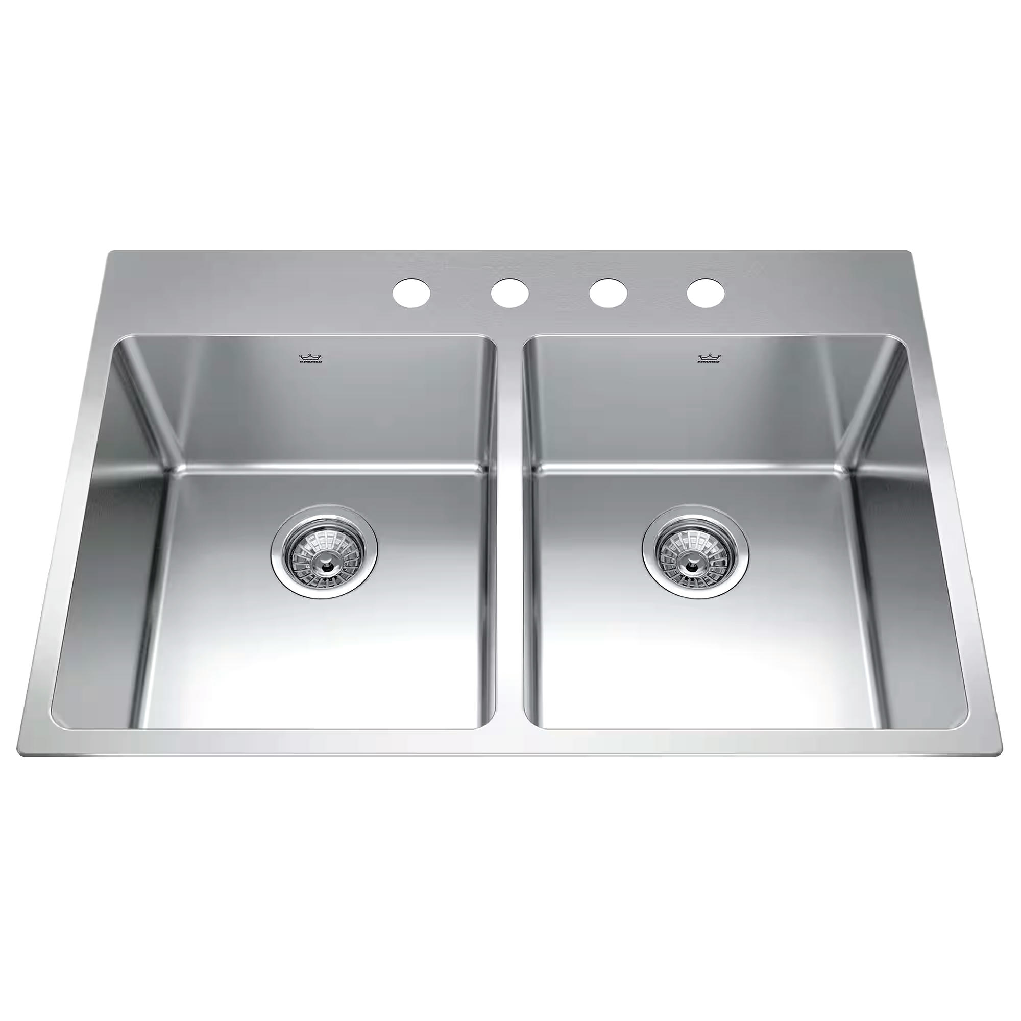 Kindred Brookmore Drop In Double Bowl 4-Hole Kitchen Sink, 32.8-in x 22-in x 9-in, Stainless Steel