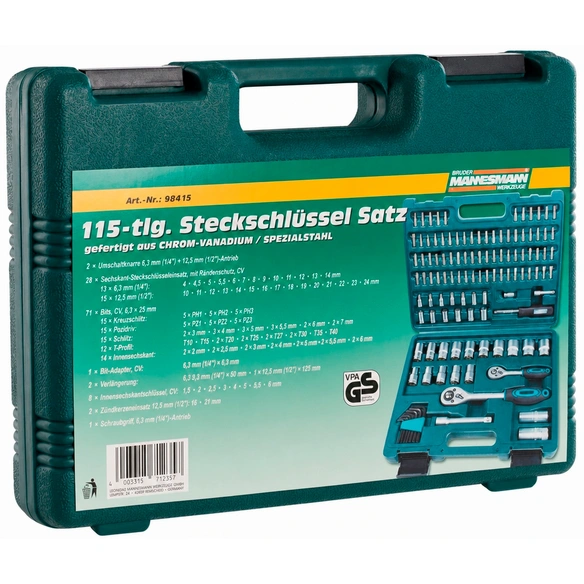 Steckschlüsselkasten »Green Line«, 115-teilig, Schlüsselgröße: 4 - 24 mm