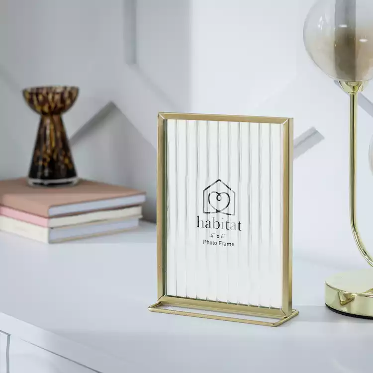 Habitat Gold Reeded Glass Metal Picture Frame - 4x6"