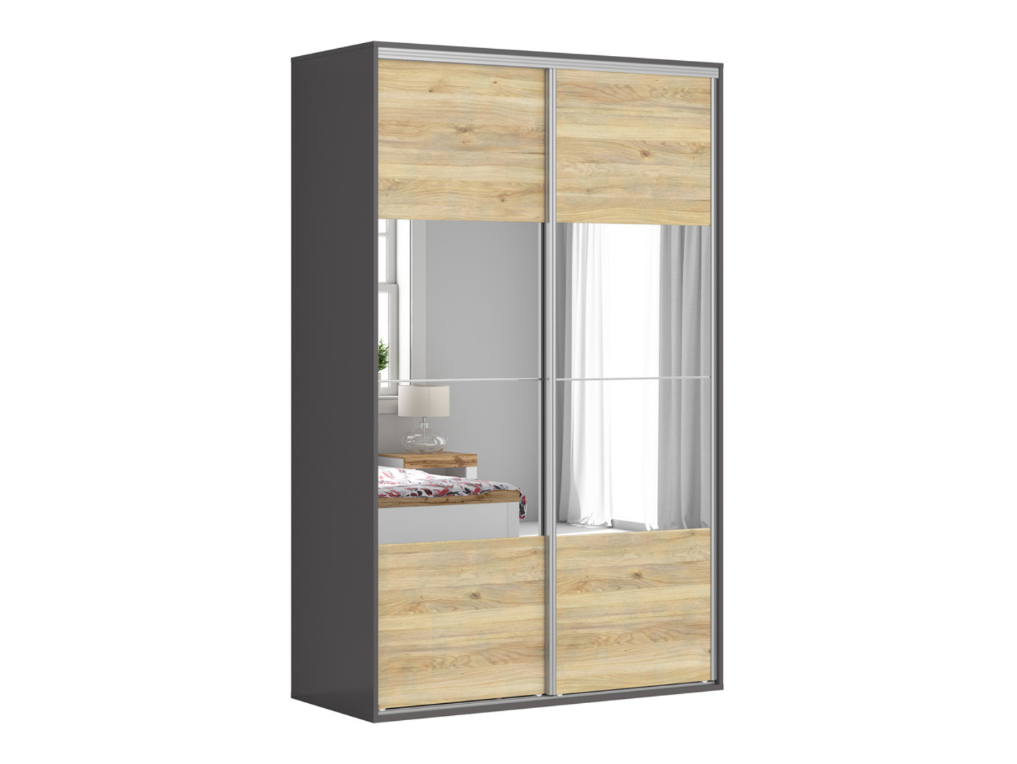 Szafa przesuwna Flex150 cm z lustrem grafit/dąb mauvella