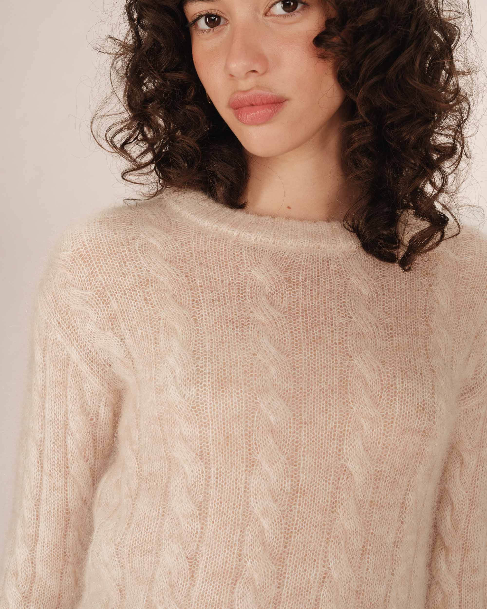 Pull torsade en laine vanille Sabin