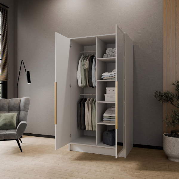 Szafa z Lustrem LARO 100 cm Biała / Złote Uchwyty – 2 Drzwi