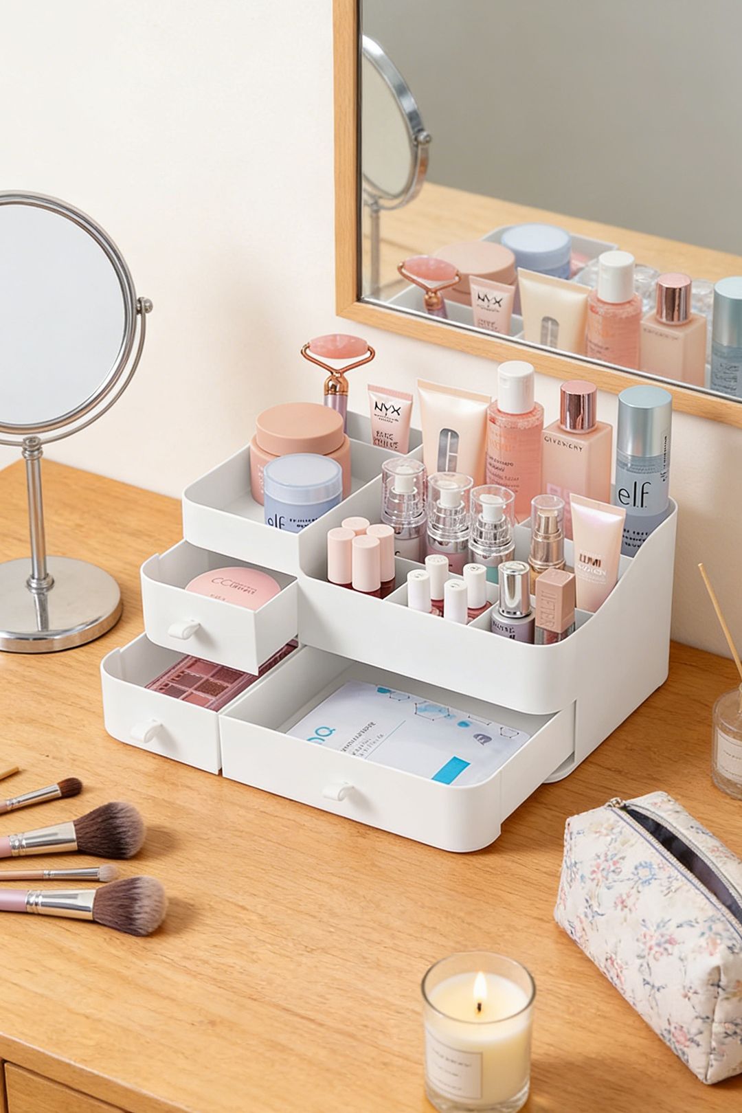 ExtraStar 3-Drawer Vanity Organizer, Plastic Makeup Storage with Compartments