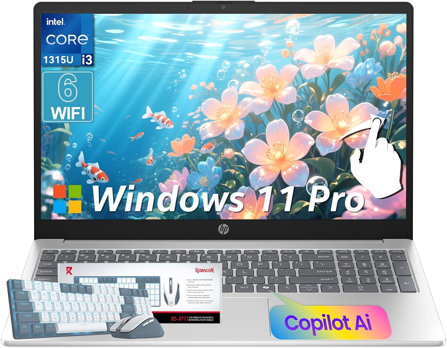 HP 2026 Touchscreen Laptop Computer for Student & Business  16GB RAM 512GB SSD Windows 11 Pro  Intel Core i3-1315U (Up to 4.5GHz)  15.6 LED  Copilot AI  Numeric Keyboard  Type-c  Patented KB Kit
